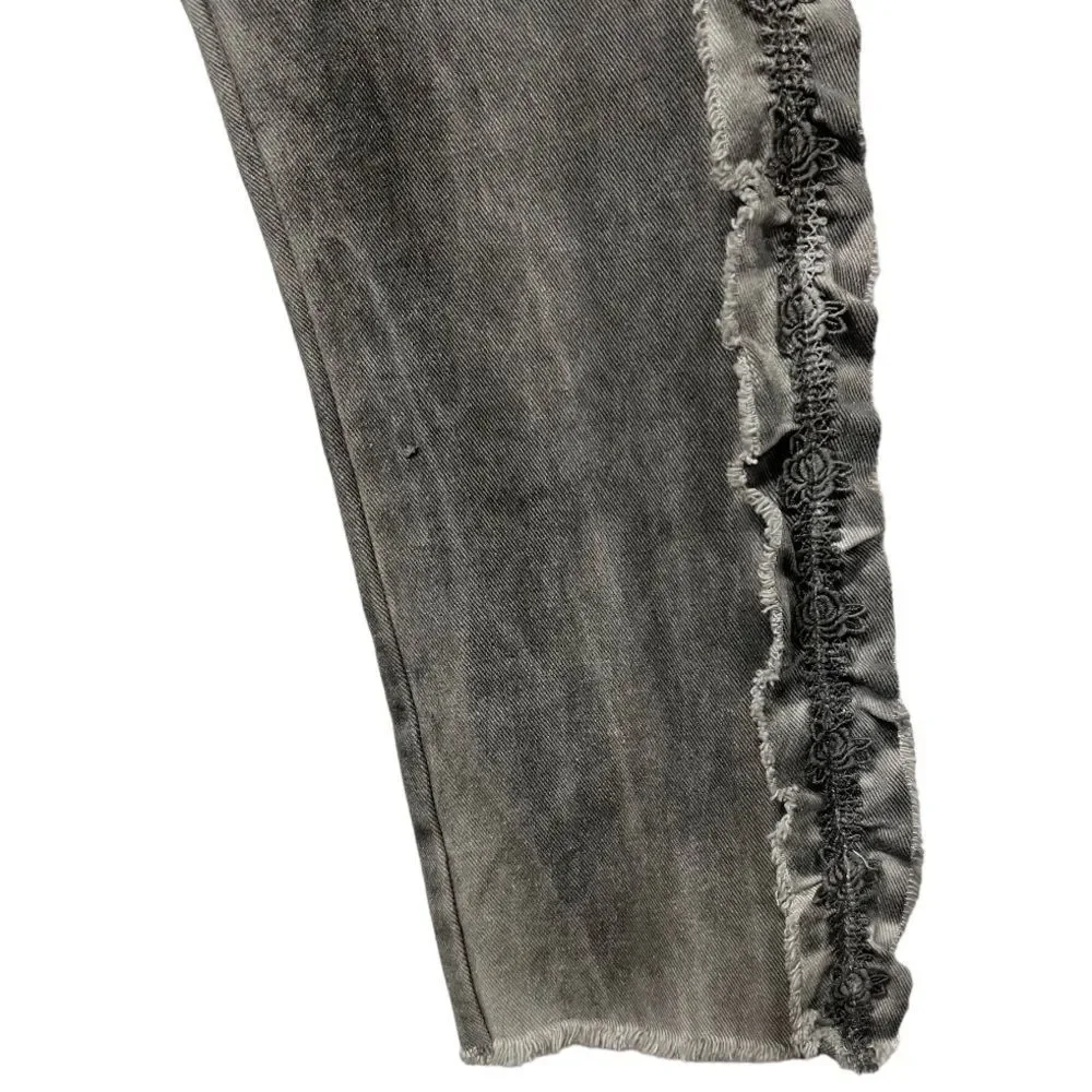 POL | Anthropologie Jeans Pol Ruffle Side Crochet Trim Mid Rise Cropped Gray M - Picture 8 of 12